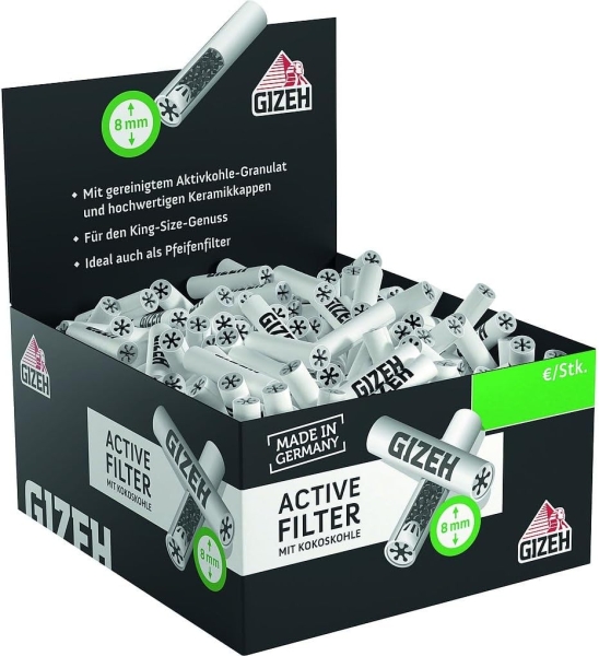 Gizeh Active Filter 8mm Aktivkohle Kokoskohle Pfeifen & Dreher Filter 200er Packung