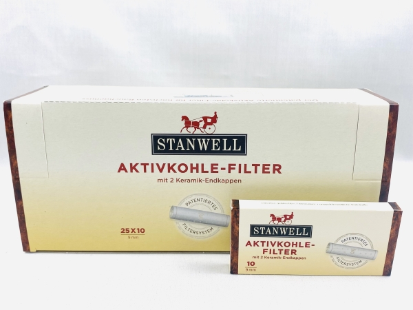 Stanwell Aktivkohle Filter 9 mm mit 2 Keramik-Endkappen 25 x 10 Stück