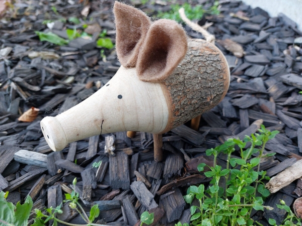 Glückssau aus Holzast groß ca. 16x13 cm Holzschweinchen Glücksbringer Naturdeko