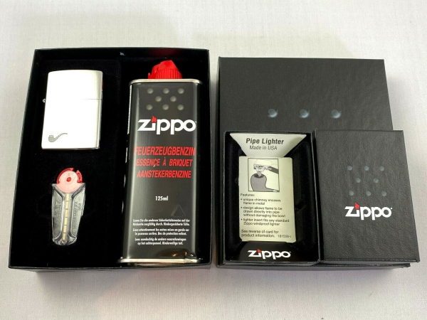 ZIPPO Pfeifen Feuerzeug Chrome Gebürstet im Geschenkset - 60001199