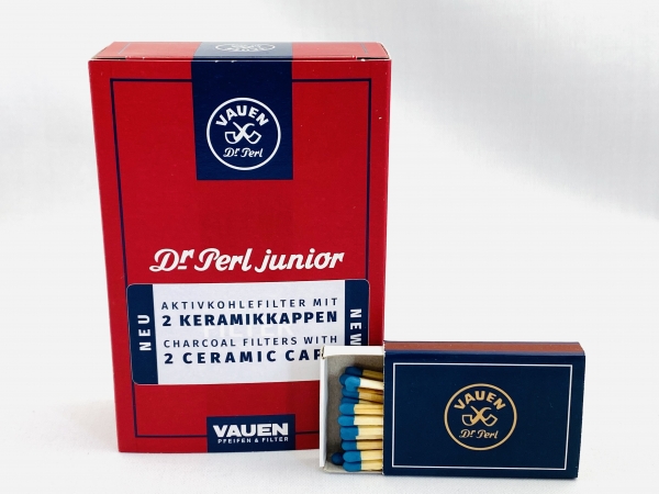 VAUEN Dr. Perl 1x 100 Pfeifen Aktivkohlefilter 9mm - Keramikkappe + gratis VAUEN Zündhölzer