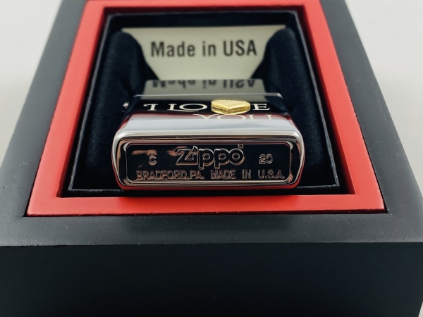 Zippo I Love You Herz Chrome Poliert in Holz-Geschenkbox Emblem vergoldet
