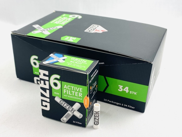 Gizeh Active Filter Slim 10x34er Ø 6 mm Joint Tips Dreher Pfeife Aktivkohle